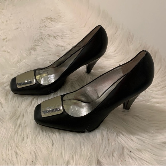 BCBG Paris Square Toe Pumps Black Silver - Picture 1 of 10
